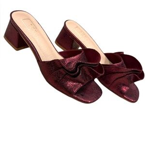 Shu Shop Frances wine color brocade ruffle block heel mules size 7 New